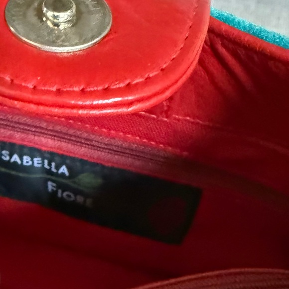 NWOT  ISABELLE FIORE Turquoise & Red Beaded Floral Bag Purse - Picture 3 of 3